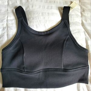 Aerie Black ribbed sports bra, Large